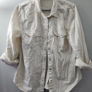 Aerie Cream Button Up Oversize Shirt sz S
